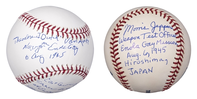 Enola Gay : Dutch Van Kirk and Morris Jeppson Autographed and Inscribed Baseballs (2 Different) (Beckett)